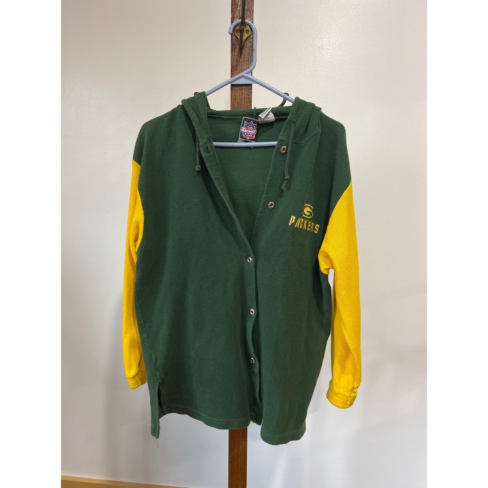 Vintage Green Bay Packers Game Day Moretz Hooded Snap Cardigan Green Yellow M